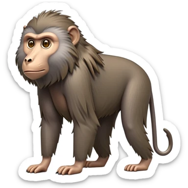 cinematic-hairy top half baboon-full-body-standing on all fours-emoji,-head-tilted-dramatically,-thick-grey-and-brown-fur,-simplified-yet-realistic-focused-features,-highly-detailed,-glowing-with-an-almost-sarcastic-glow expressive eyes, hairy mane sticker