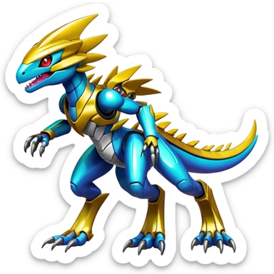 Shiny Futuristic Fakemon-Pokemon-Digimon-Spectrobes-Raptor-fusion, full body sticker