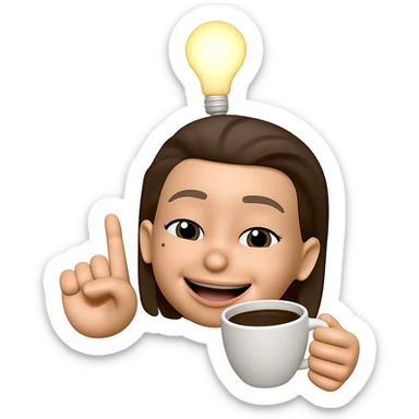 add a cup of coffee in her hand and keep the same style as the original image sticker