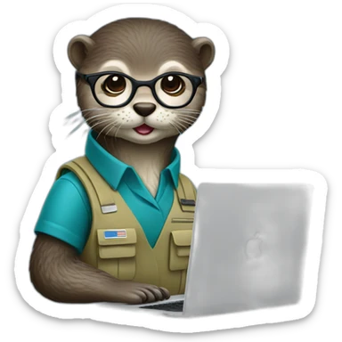female vet otter with glasses use a macbook sticker