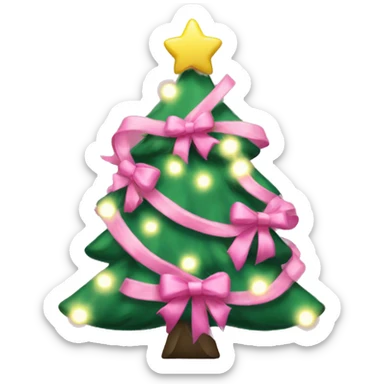 Create a cute Christmas tree emoji with lights and pink bows sticker