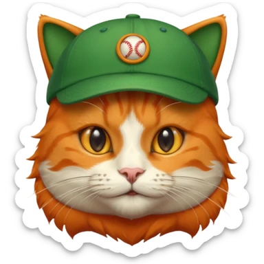 Cat in Green Cap – orange cat wearing a small baseball-style cap. sticker