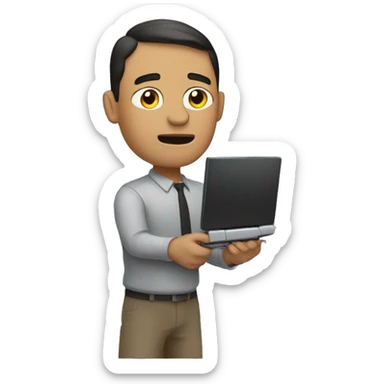 man with computer say no using hir arms sticker