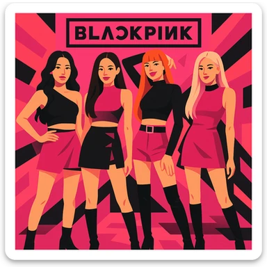 Blackpink K-pop group, iconic pink and black color scheme, stylish modern outfits, confident group pose, energetic vibe sticker