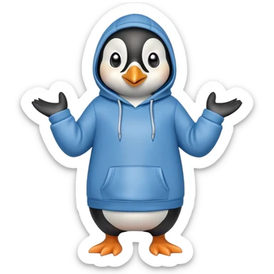 friendly anthropomorphised penguin in a hoodie and jeans standing with arms folded, looking surprised sticker