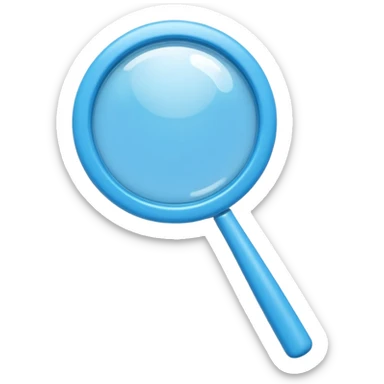 A cute 3D emoji-style blue magnifying glass, glossy plastic material, soft rounded shape, vibrant blue color, smooth reflections, minimal details, centered composition, isolated on a clean background, emoji style, high quality 3D render sticker