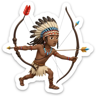 Black American man dark brown with dreads with a American Indian headdress shooting a bow and arrow at a native Indian while he runs  sticker