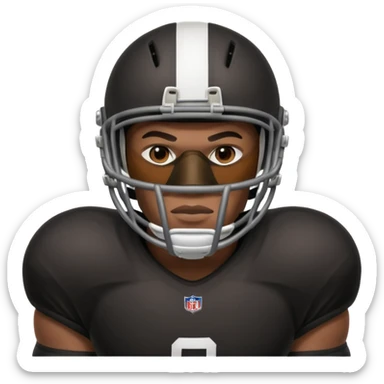 American black football player without a Helmet  and have  a goalkeeper mask which have small holes sticker