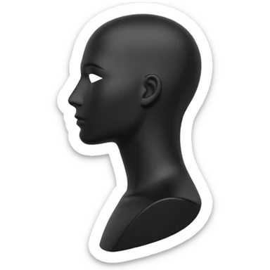 Minimalistic flat vector icon, iOS style, thin black contour on white background. Matte black mannequin in profile in 3D monochrome style. sticker