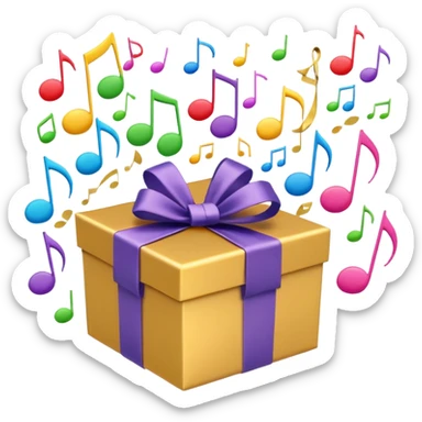 A wrapped gift box opening with colorful music notes flying out. sticker