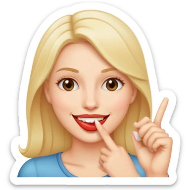 Mujer con dedo en la boca coqueta sonriendo sticker