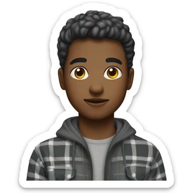 Young man wearing a gray plaid flannel and grey sweatpants sticker