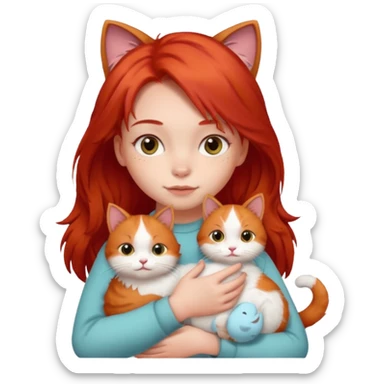 Girl child with red hair holding a cat sticker