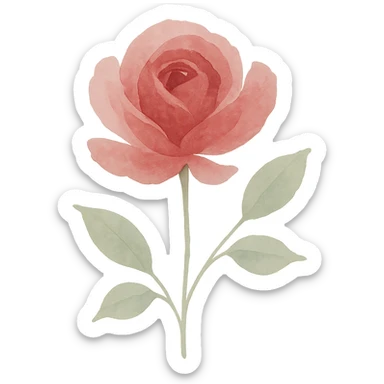 rose, flowing brushstrokes, rich pink and red colors, elegant shape, naturalistic leaves sticker