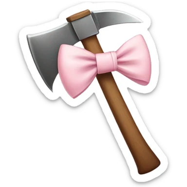 axe with a pale pink bow tied on the center sticker