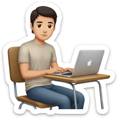Rich man working setting on a chair in shirt, dark hair, and near the table with laptop he is german very beautiful looks like sticker