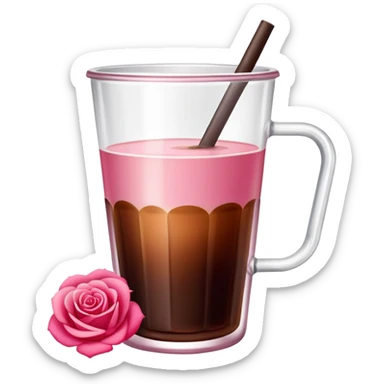 Cold brew coffee with mini roses pink red and small size mini glas cup sticker