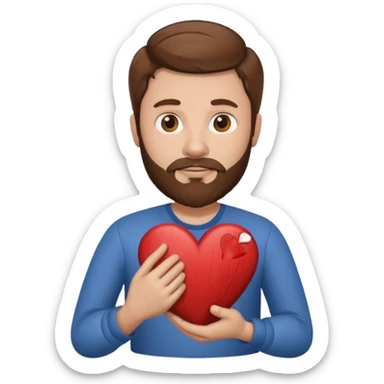 Man with brown hair & beard holding heart in his Arm sticker