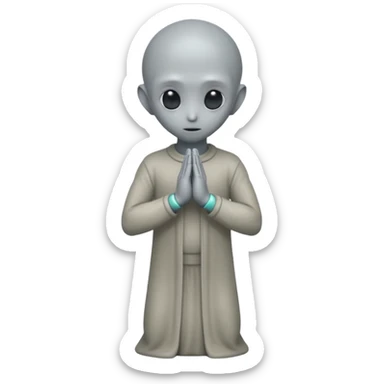fullbody STANDING AND PRAYING CLOSED HANDS gray alien FROM BEHIND  BACKVIEW sticker