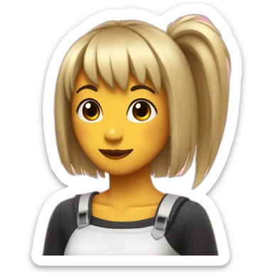 Chica con pelo negro y flequillo con un corazón versión anime sticker