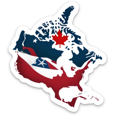 North American map draped in Canadian flag sticker