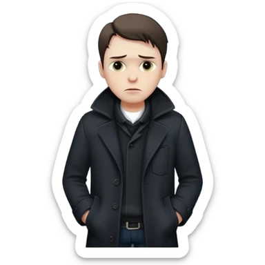 A sad man turns his pockets outside out and looks sadly at the camera sticker