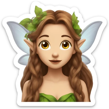 Female fairy, wings, long brown hair, pointy elf ears, vines, blowing kiss sticker