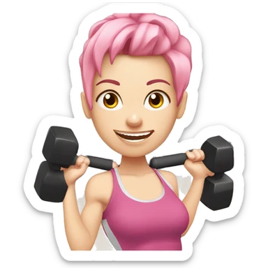White Girl with dumbbells at gym and pink hair ( long)  sticker