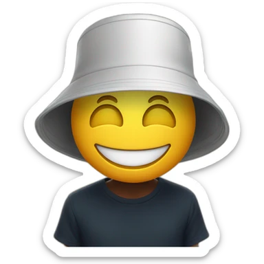 Bucket hat and a large smile floatting into the void sticker