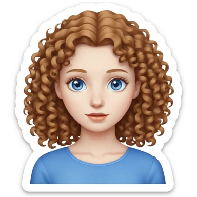 woman with pale skin, light brown curly hair, blue eyes sticker