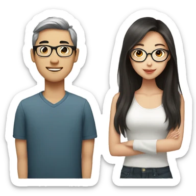 Asian boyfriend with glasses and Asian girlfriend with long hair without glasses sticker