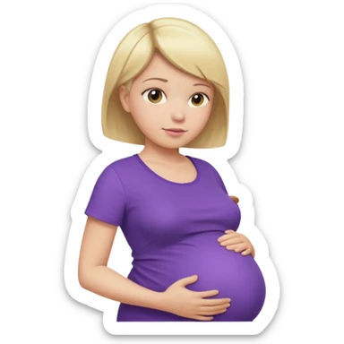 pregnant female with short hair, purple shirt, abdomen-head-neck, blond sticker