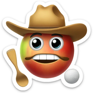 apple emoji with cowboy hat and mustache playing tennis sticker