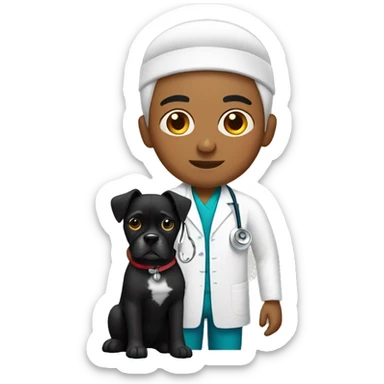 Young Mexican doctor with black boxer dog  sticker