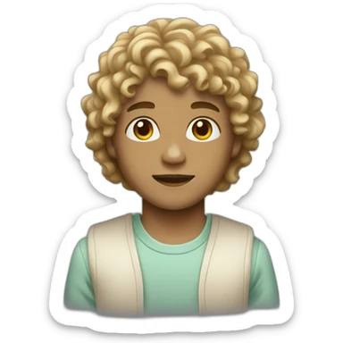 a boy with light brown skin, brown eyes and long blonde curly hair with bangs sticker