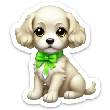 Cava ooo puppy with neon green bows and dress sticker