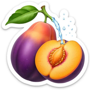 Make me a peach with water squirting out and a egg plant  sticker