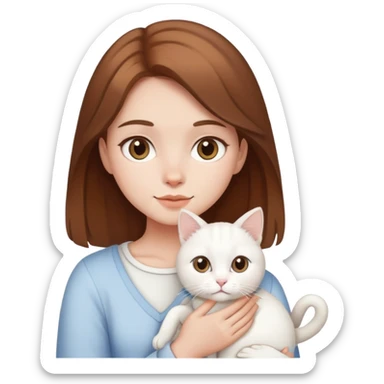 Brown-haired girl holding a white cat sticker