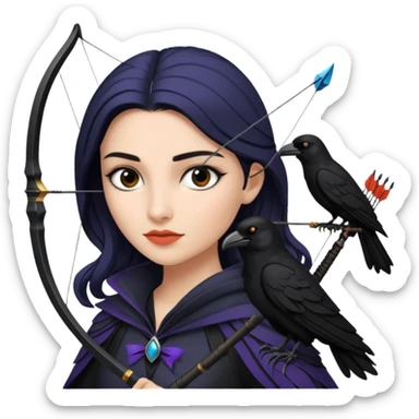 Alysanne Blackwood from Game of Thrones. She is known as black aly and is the Wife of Cregan Stark. I have her looking like Hande Erçel. Show her with a raven and a bow and arrow sticker