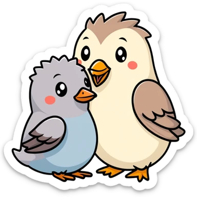 a pigeon and a hedgehog hugging, cartoonish sticker style sticker