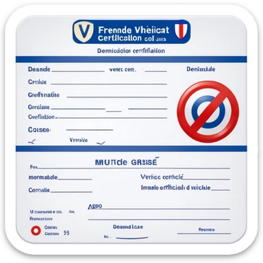 do I without the words The image shows a French vehicle registration form called "Demande de Certificat d'Immatriculation d'un Véhicule" or "Carte Grise." It is used to register a vehicle in France. The form includes sections for vehicle details, applicant information, residence, technical characteristics, additional information, and signature. It must be accurately completed to avoid delays in processing. sticker