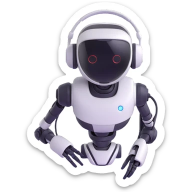 sleek robot with a headset, professional appearance, main color #fbcd0b, designed for a business chatbot sticker