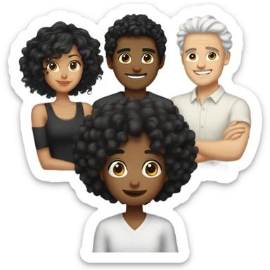 1 male tan, taller, black curly hair and 1 female white, wavy hair, black hair color hugging  sticker