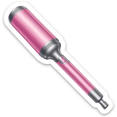 Pink Dyson Airwrap styling wand, long silver cylindrical barrel with rounded curling attachment, glossy pink body, silver accents, realistic sticker