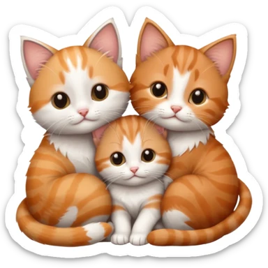 3 tiny kittens cuddling together all different colours, the first one is grey and white, the second is ginger and white and the third is brown tabby and white sticker