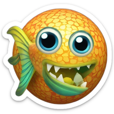 3d sphere with a cartoon hypnotic vine Tropical Fish skin texture with feminine eyes sticker