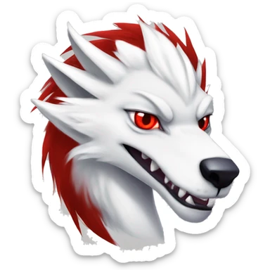 White edgy cute badass epic anthro modern albino sergal-vernid-Fakémon with red mane and red eyes, full body sticker