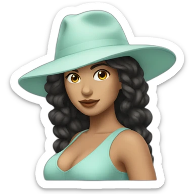 Latina with sea foam colored flat brim hat and dark hair sticker