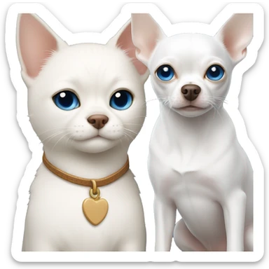 white cat blue eyes standing next to tan chihuahua  sticker