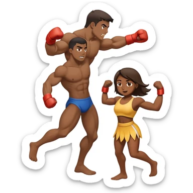 Tan girl beating up a dark guy, full body, girl winning  sticker